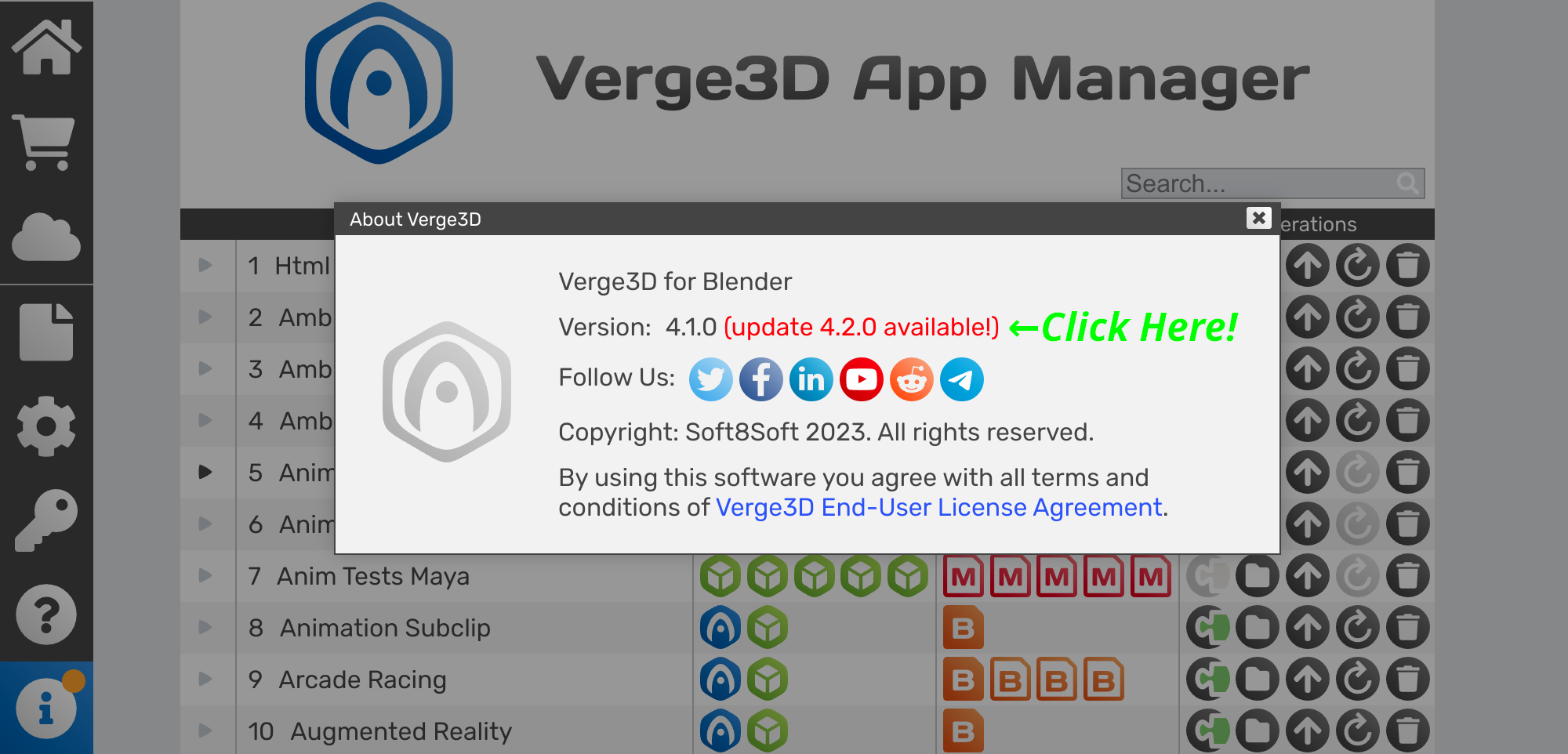 Verge3D update available on About dialog