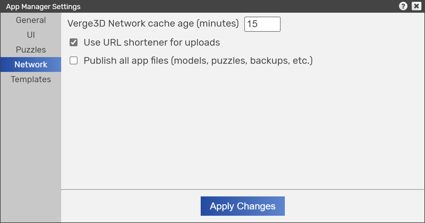 App manager network settings dialog