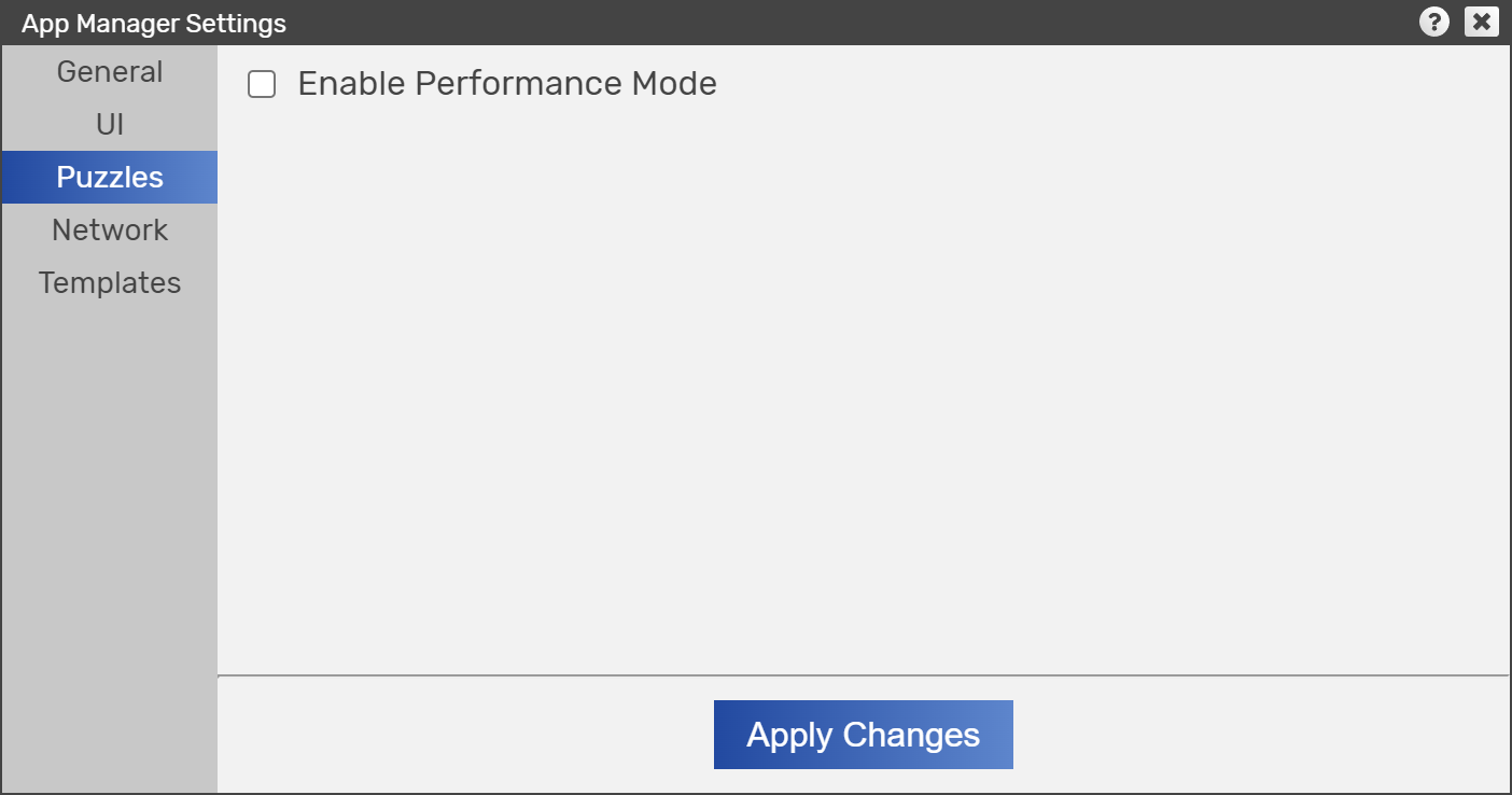 App manager puzzles settings dialog