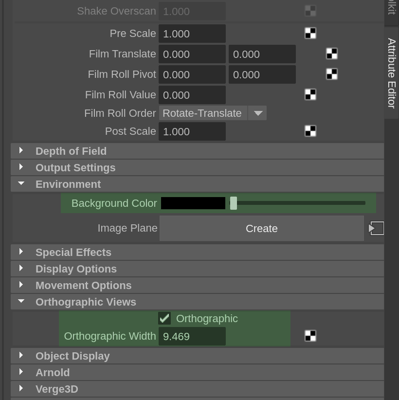 Camera settings in Maya