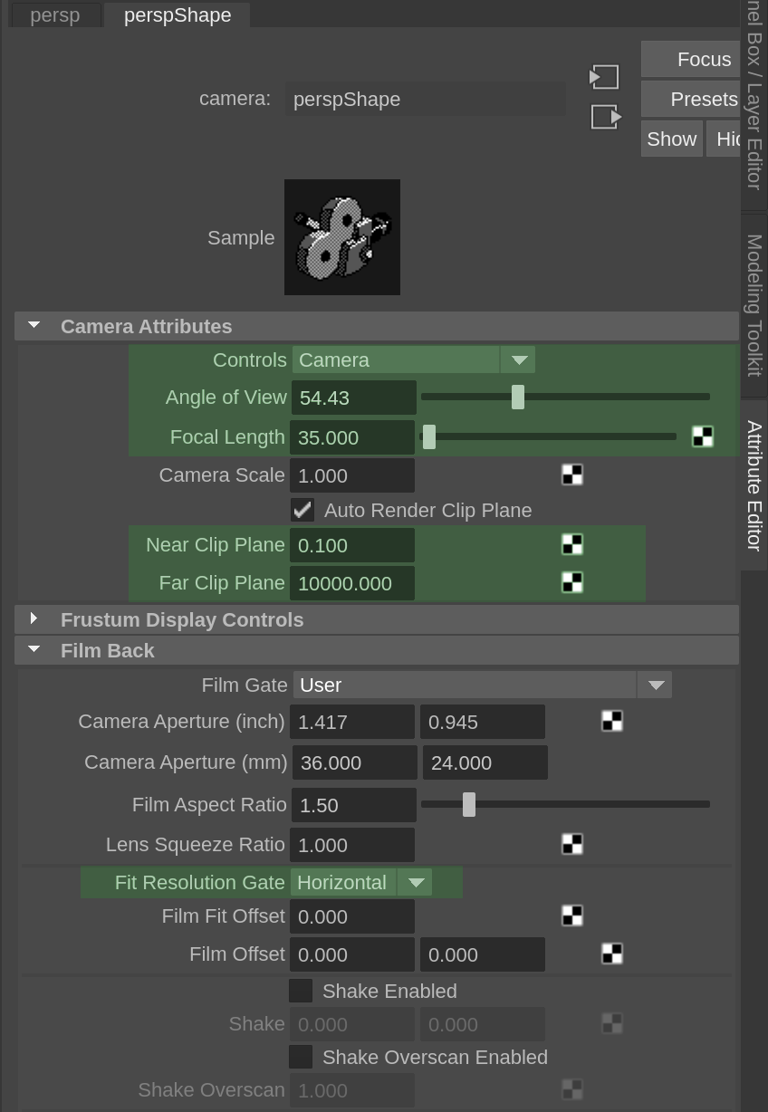 Camera settings in Maya