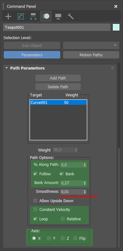 3ds Max Path constraint