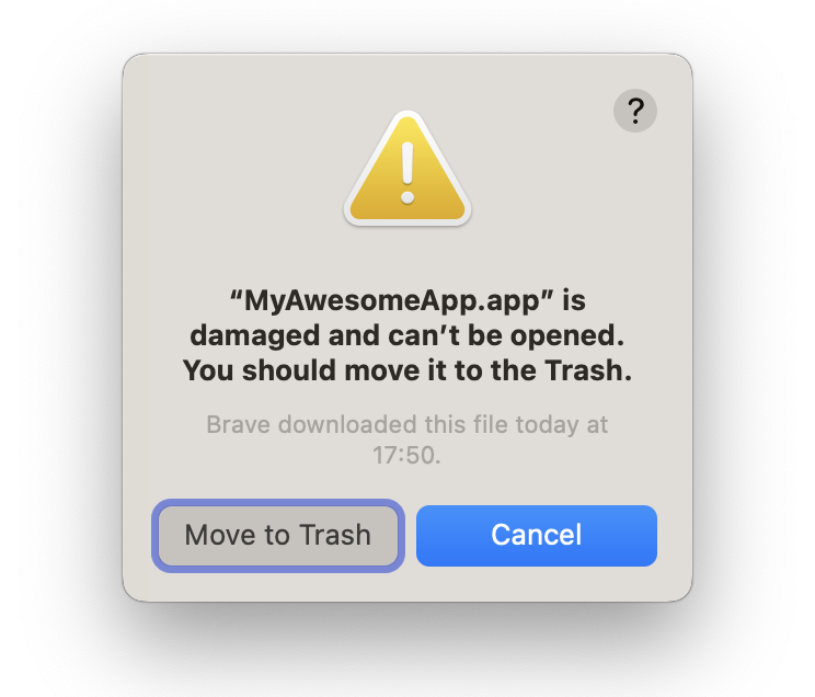 macOS app is demaged dialog