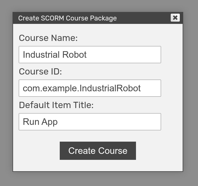 SCORM course creation settings