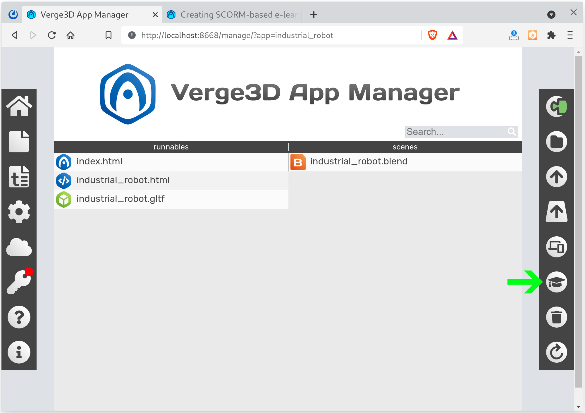 Button to create SCORM courses with Verge3D