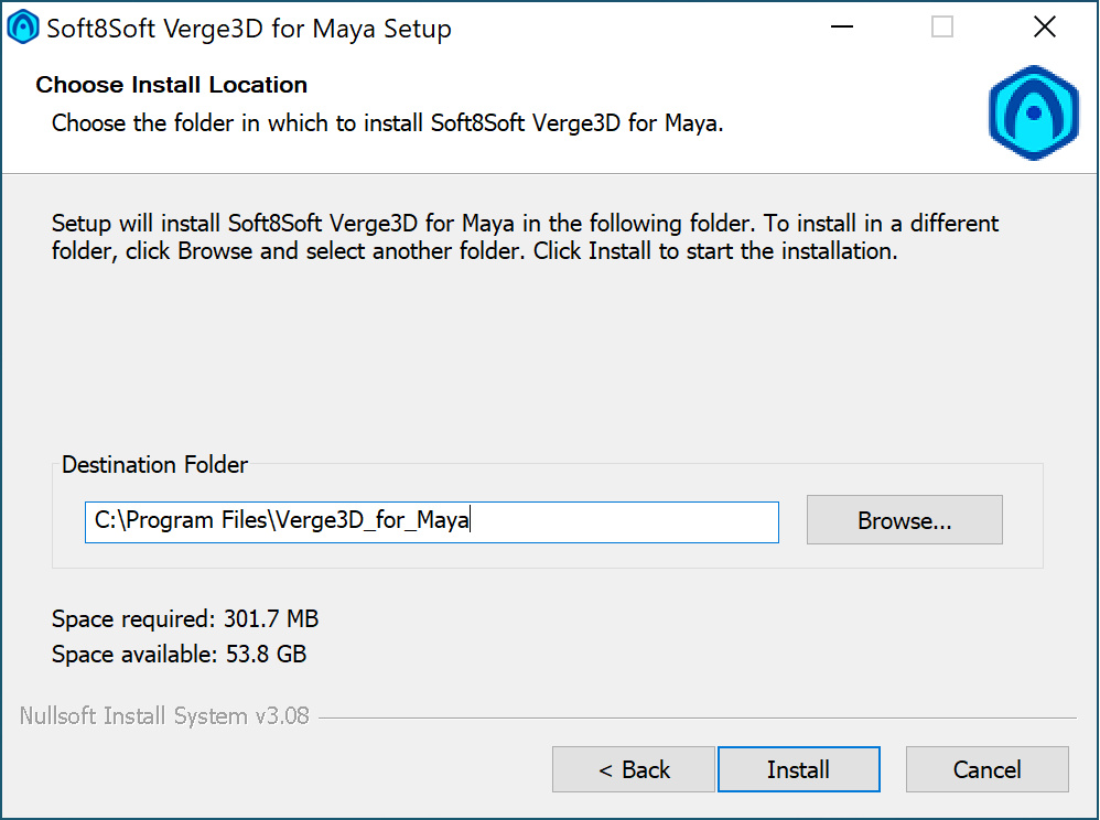 Choosing installation folder in Verge3D installer