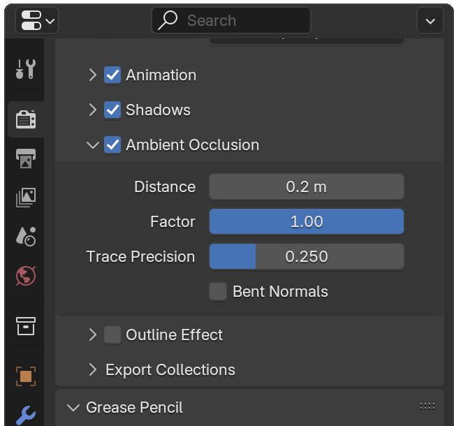 Blender Ambient Occlusion properties