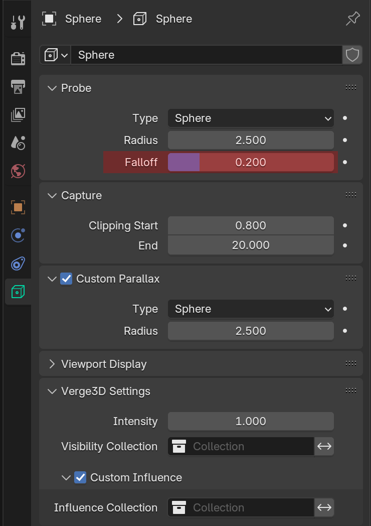 Blender sphere light probe properties