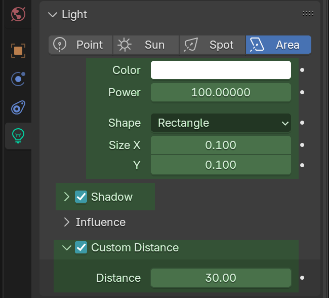 Blender area light properties