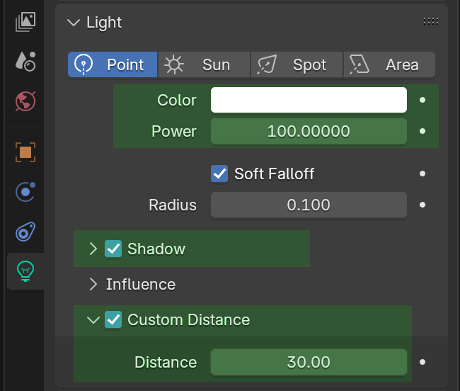 Blender point light properties