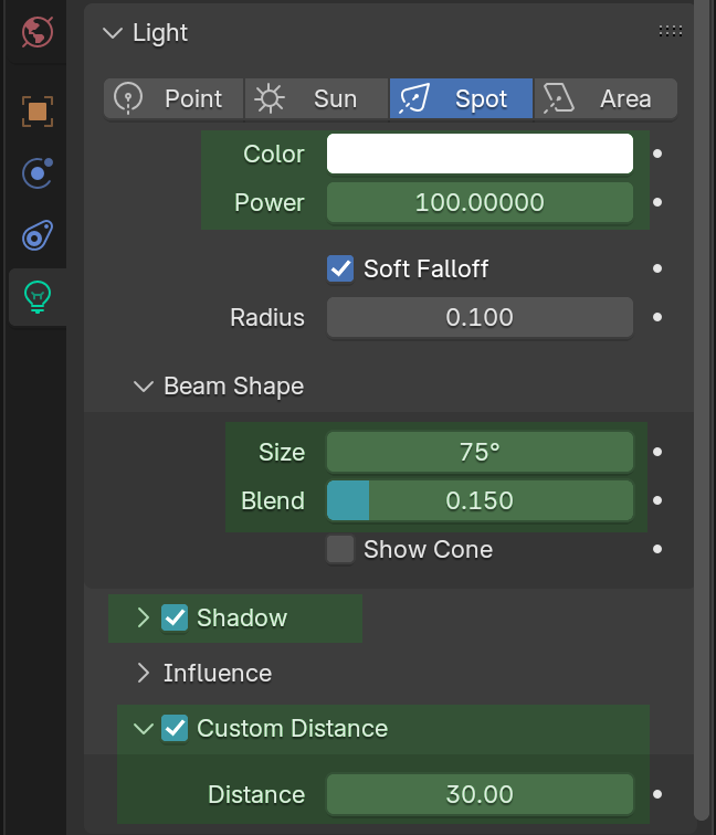 Blender spot light properties