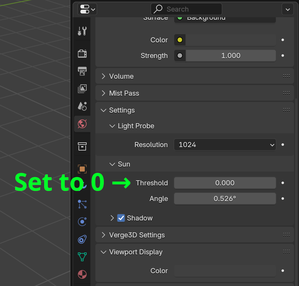 Blender sun threshold setting