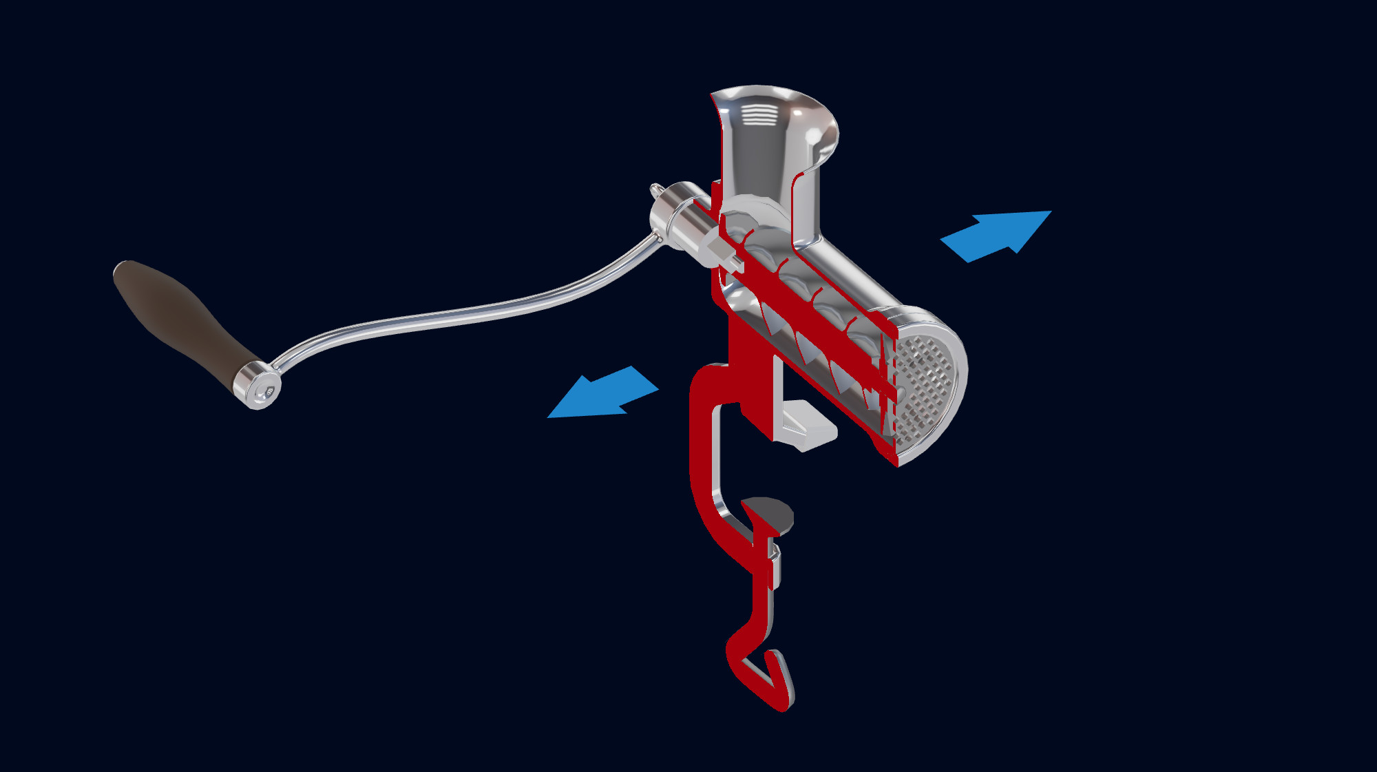 Clipping planes used to show the internals of a meat grinder