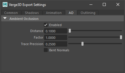 Ambient occlusion settings tab in Maya