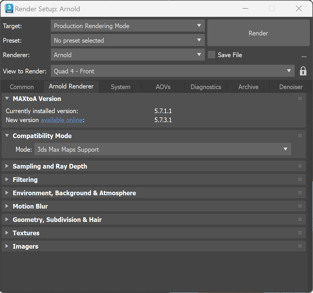 Configuring Arnold renderer with 3ds Max Maps Support