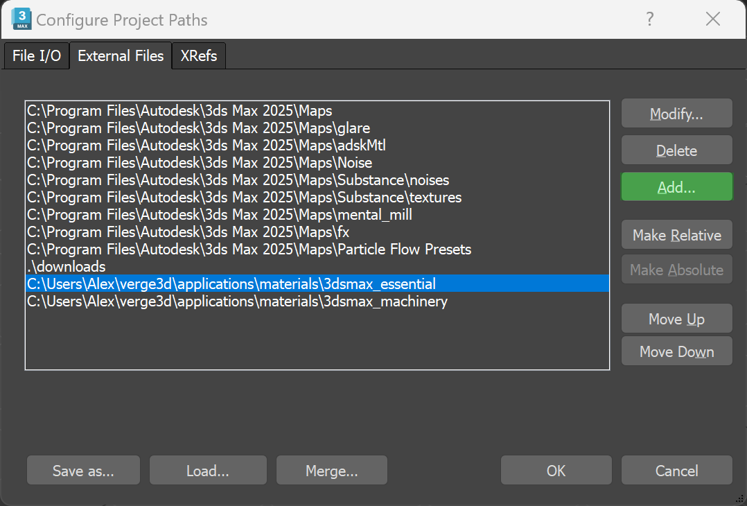 Configuring project paths with 3ds Max