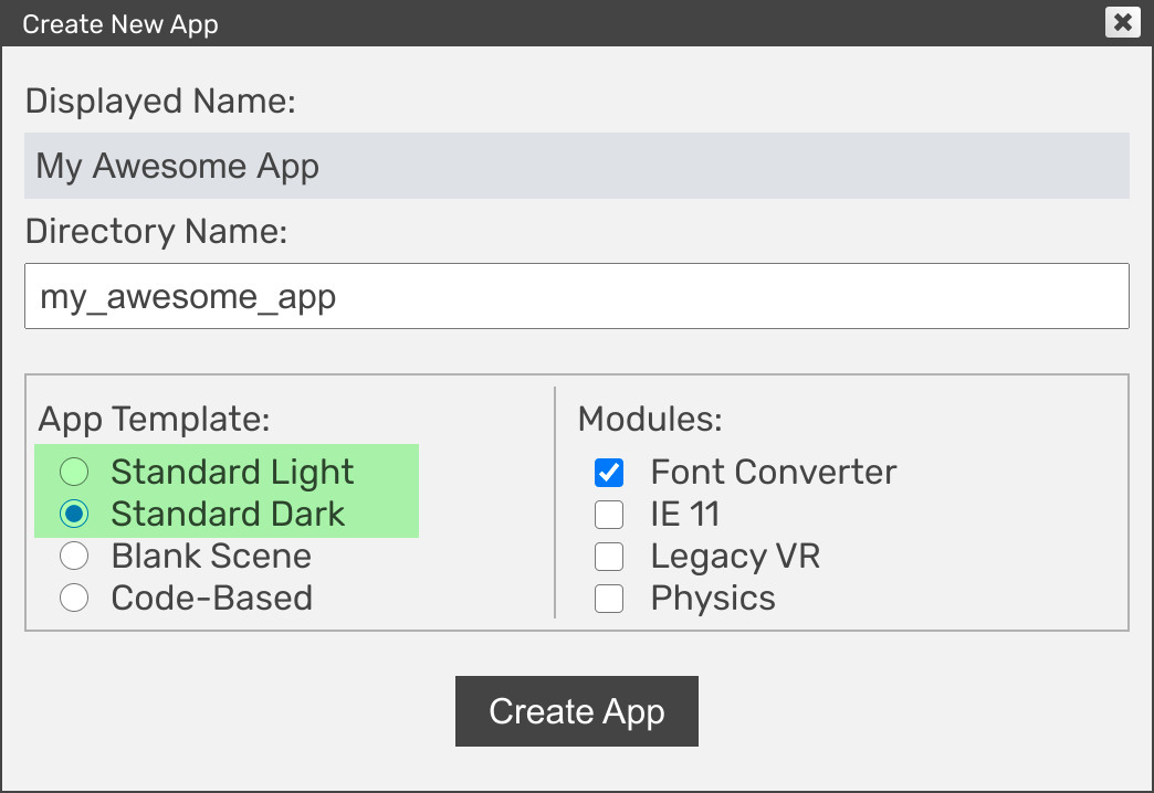 Light/dark application templates