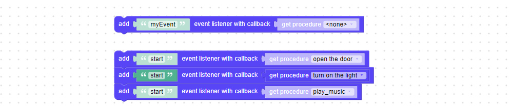Visual programming block to add event listeners