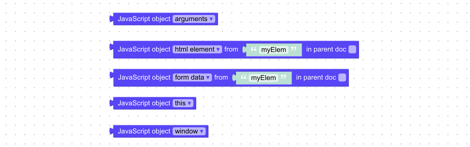 Visual programming block to work with JavaScript objects