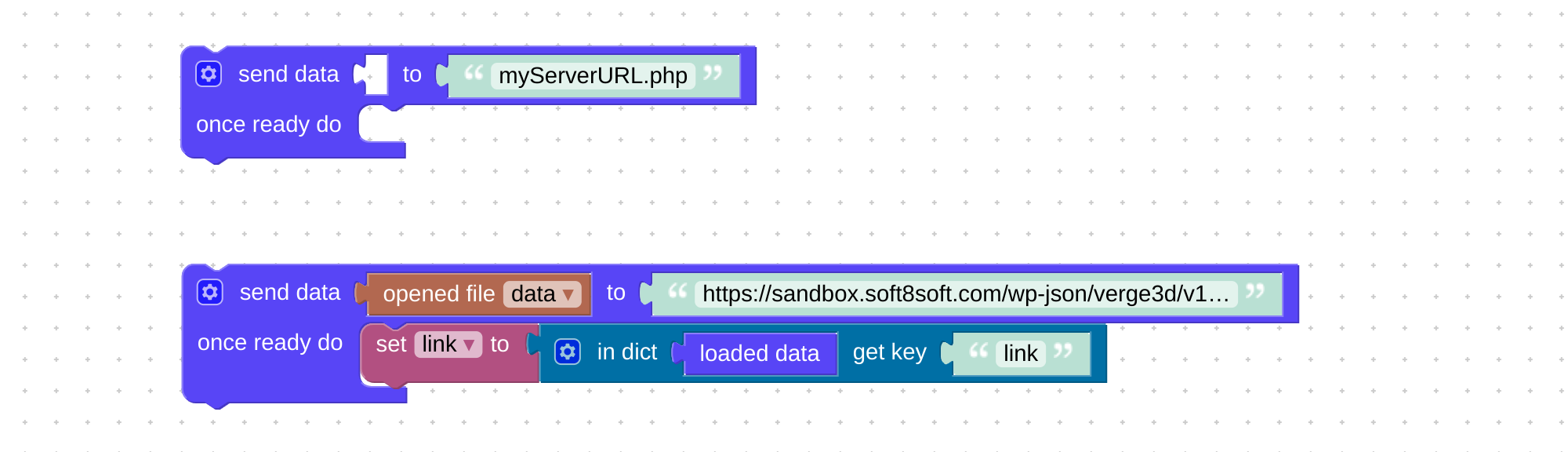 Visual programming block to send data over network