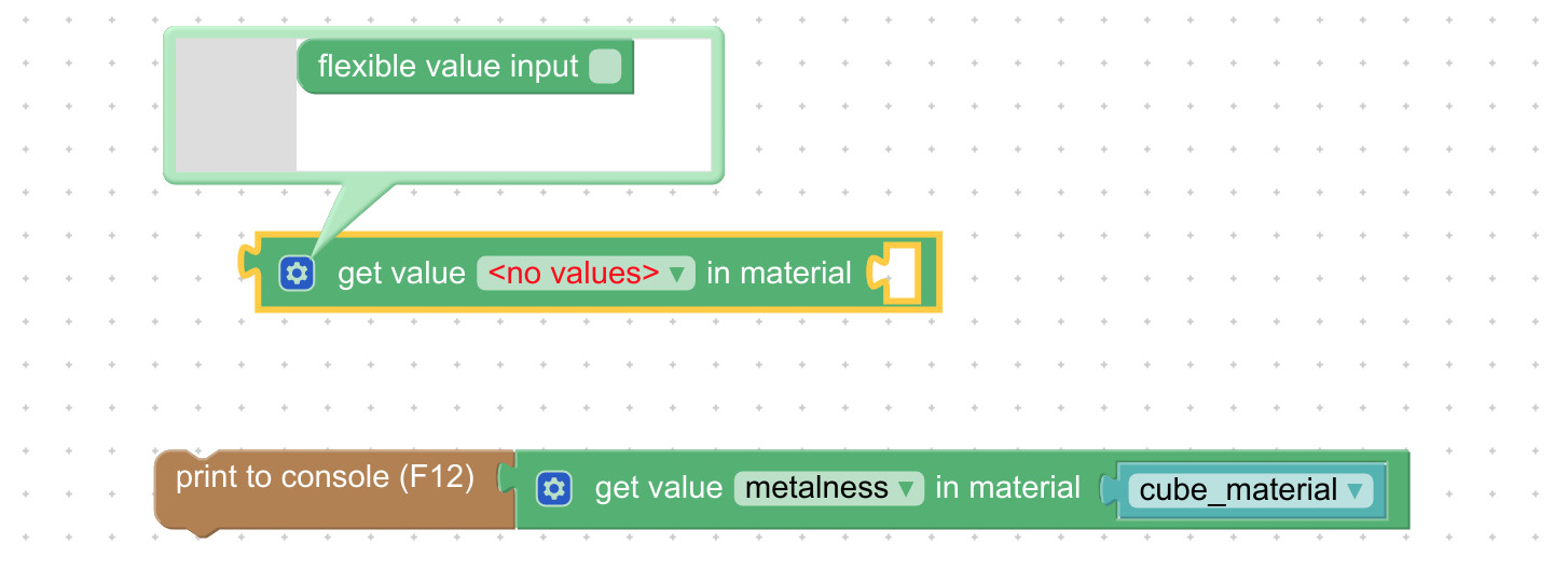 Visual programming block to get material value