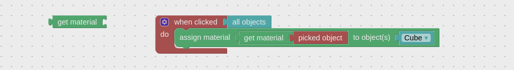 Visual programming block to get object material