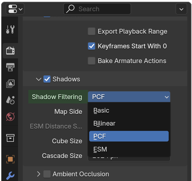 Choosing shadow filtering type in Blender