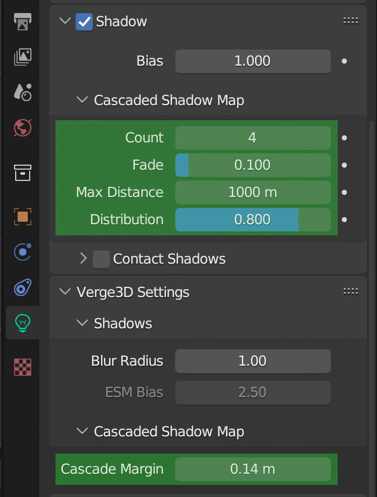 Cascade shadow settings in Blender