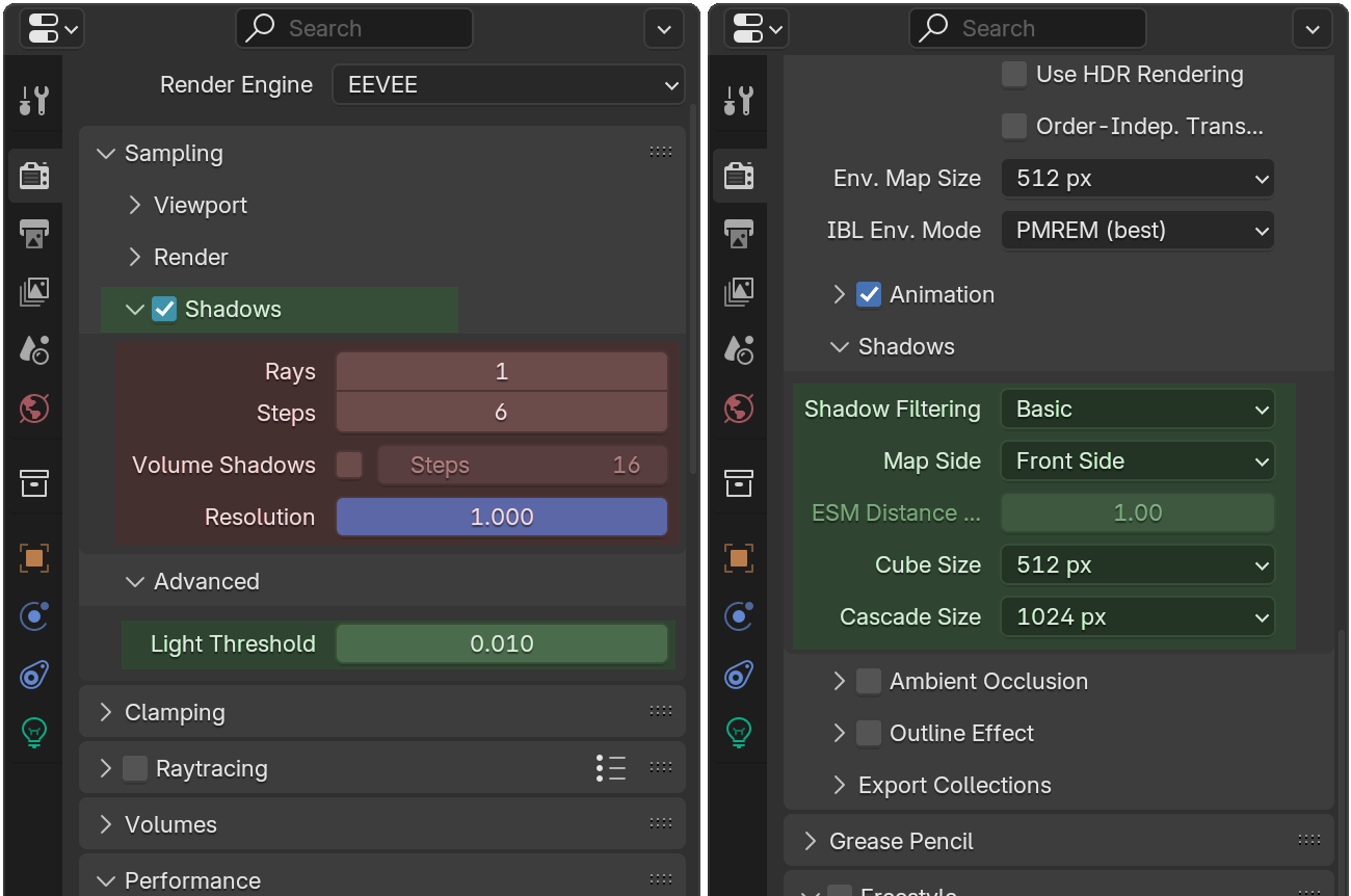 Shadow settings in Blender