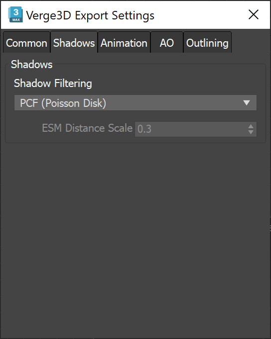 Shadow settings window