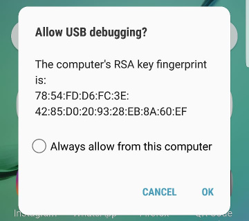 Allow USB debugging popup dialog