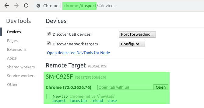 Device shown in Chrome Inspect