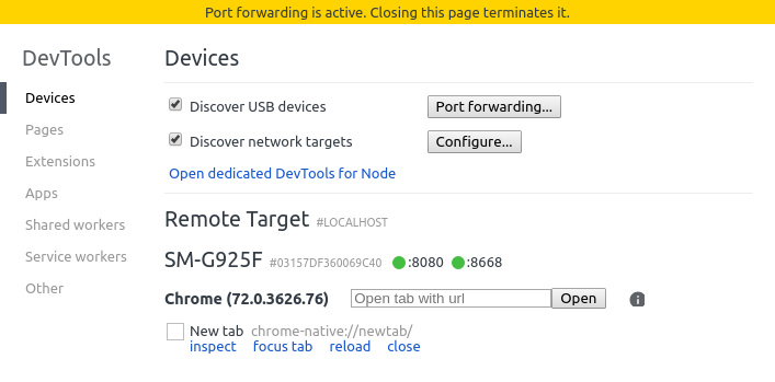 Testing port forwarding in Chrome
