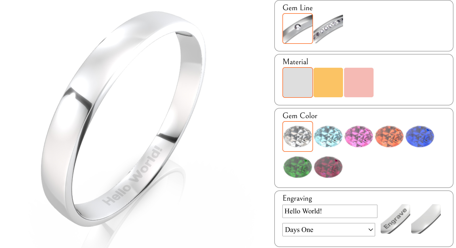 Engraving in the Jewelry Configurator demo