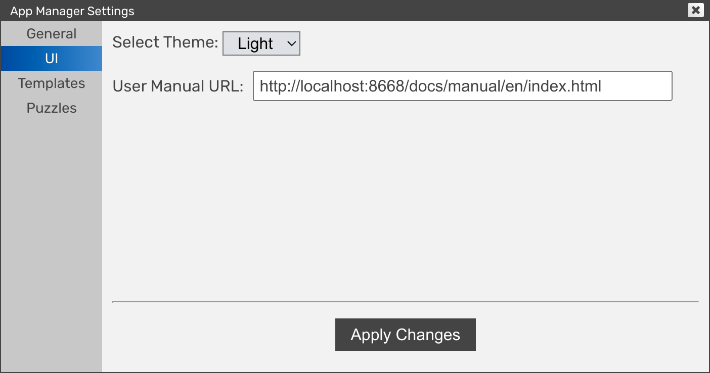 Changing User Manual URL in the App Manager settings