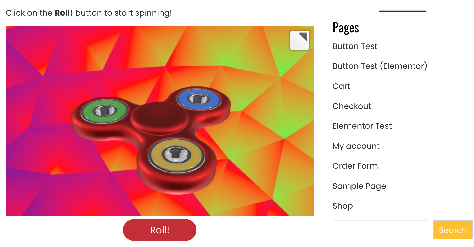 Example of the page with a Verge3D app embedded, controlled by a button dropped from the Block Editor toolbox