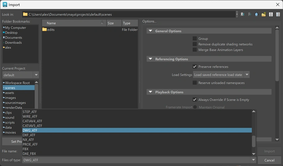 Importing AutoCAD files in Maya