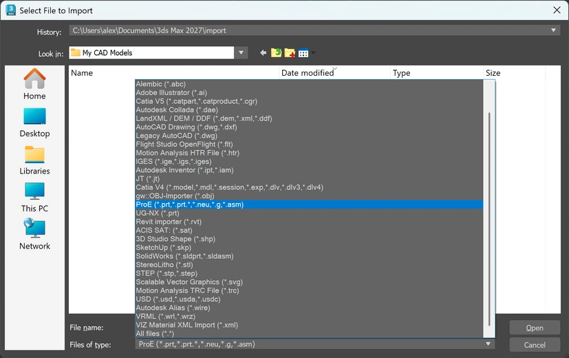 3ds Max PTC Creo import