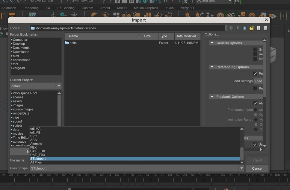 Maya STL import