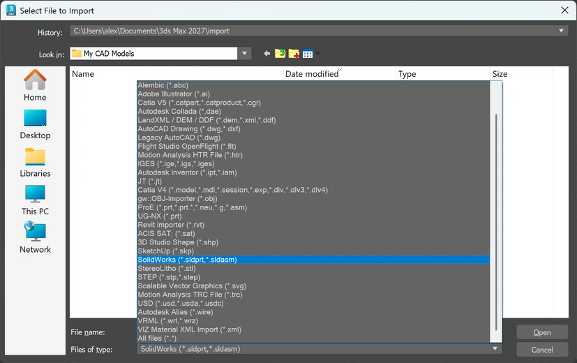 3ds Max SolidWorks import