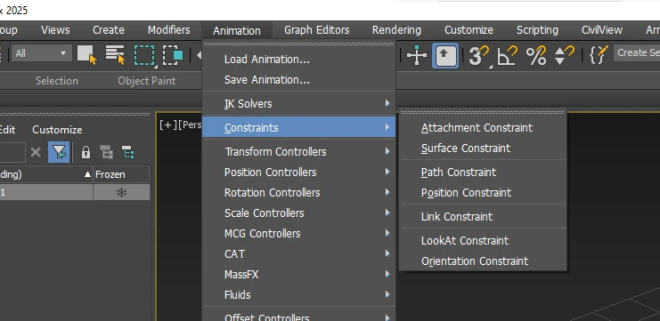 3ds Max animation menu