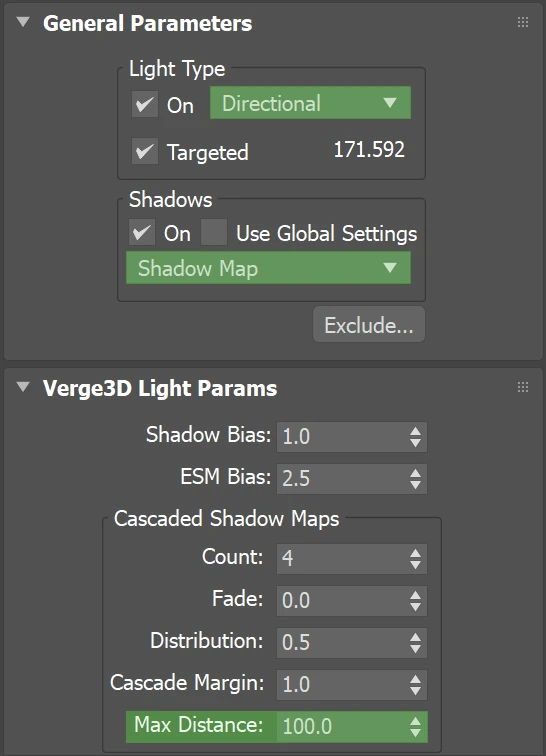 3ds Max - Max Distance parameter for cascaded shadows for Directional lights